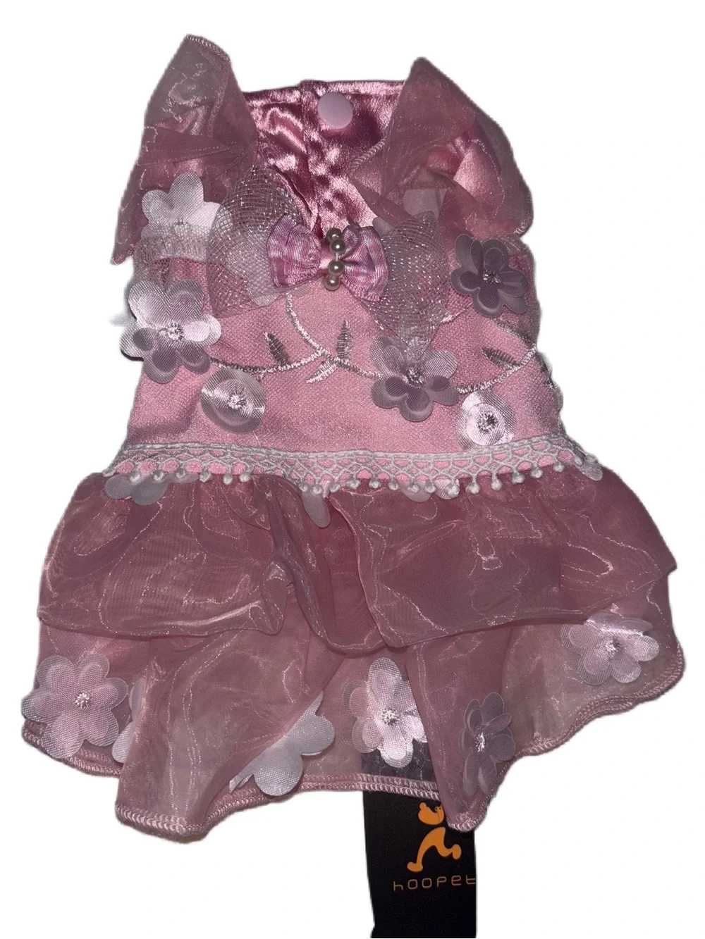 Dog Pink Floral Tulle Pet Dress with Bow XS